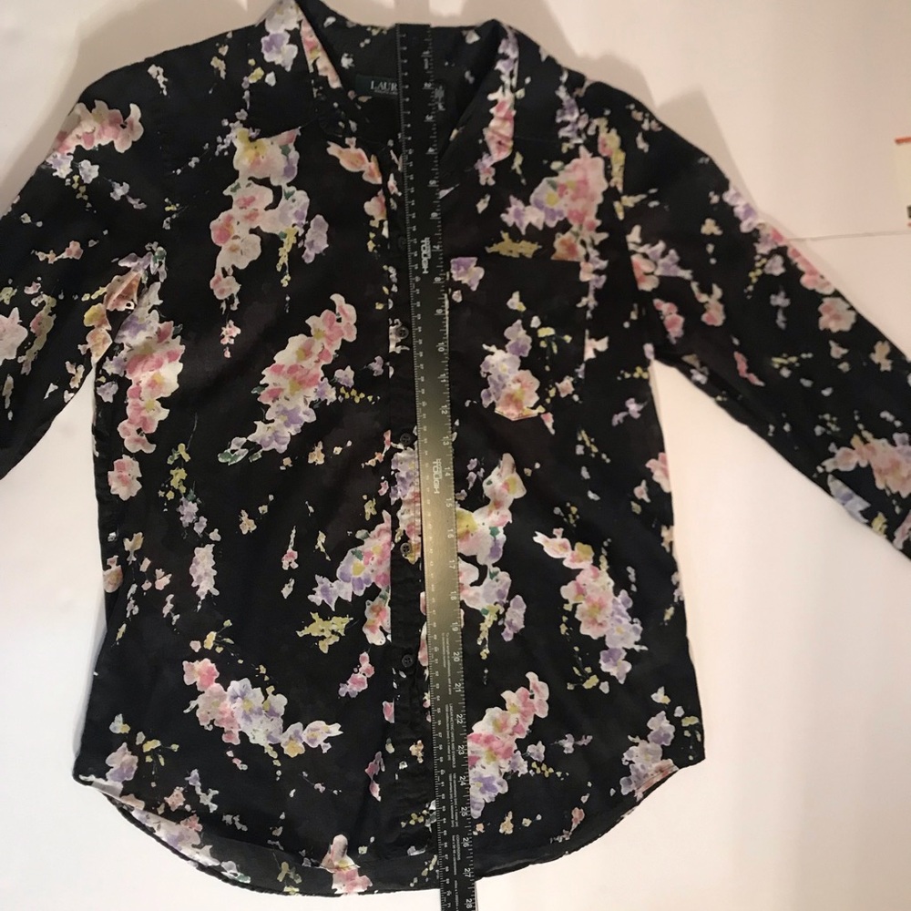 Lauren Ralph Lauren Black and Pink 3/4 Sleeve Button Up Shirt** - Picture 3 of 9